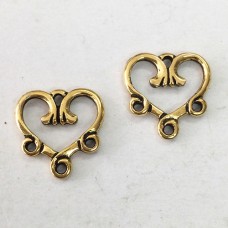 13mm TierraCast 3-1 Heart Drop Links - 22K Antique Gold - Pack of 2