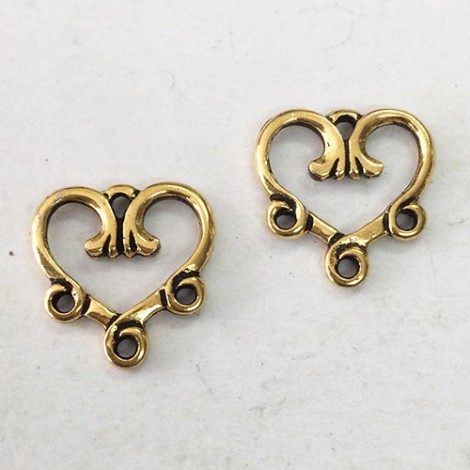 13mm TierraCast 3-1 Heart Drop Links - 22K Antique Gold - Pack of 2