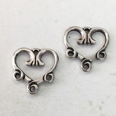 13mm TierraCast 3-1 Heart Drop Links - Antique Silver - Pack of 2