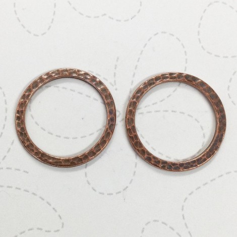 25mm TierraCast Hammertone Round Ring Links - Antique Copper Plated - Pack of 2