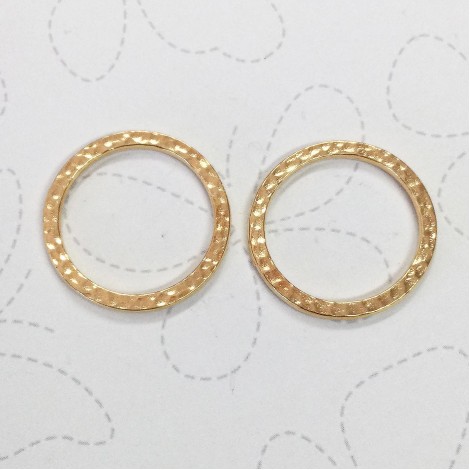 25mm TierraCast Hammertone Round Ring Links - 22K Gold Plated - Pack of 2