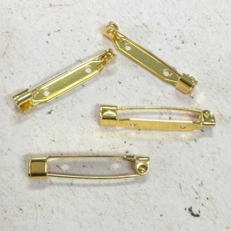30mm Non-Locking High Quality Gold Plated Brooch/Pinbacks - Pack of 2