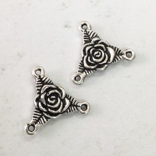 18mm TierraCast Rose Trinity 2-1 Links - Antique Fine Silver Plated - Pack of 2
