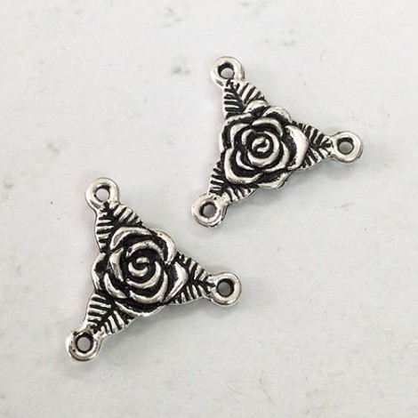 18mm TierraCast Rose Trinity 2-1 Links - Antique Fine Silver Plated - Pack of 2