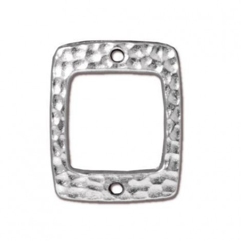 22x17mm TierraCast Drilled Hammertone Rectangle Links - Rhodium Plated