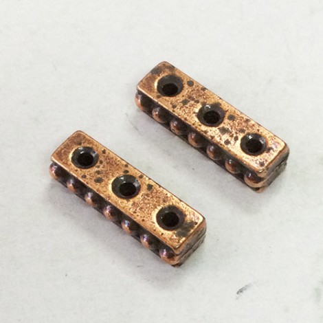 20mm TierraCast 3-Hole Beaded Spacer Bars - Antique Copper Plated - Pack of 2 20mm TierraCast 3-Hole Beaded Spacer Bars - Antique Copper Plated - Pack of 2