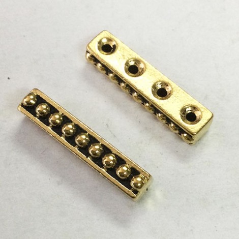 20mm TierraCast 4-Hole Beaded Spacer Bars - Antique 22K Gold Plated - Pack of 2 20mm TierraCast 4-Hole Beaded Spacer Bars - Antique 22K Gold Plated - Pack of 2