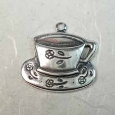 20x15mm Teacup Charm - Sterling Silver Plated
