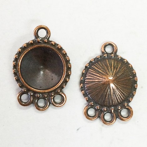 12mm TierraCast Rivoli Crystal 3-1 Beaded Bezel Drops - Antique Copper - Pack of 2