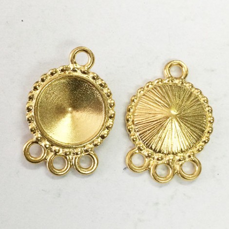 12mm TierraCast Rivoli Crystal 3-1 Beaded Bezel Drops - 22K Gold Plated - Pack of 2
