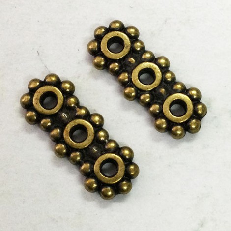 15mm TierraCast 3-Hole Heishi Spacer Bars - Brass Oxide - Pack of 4