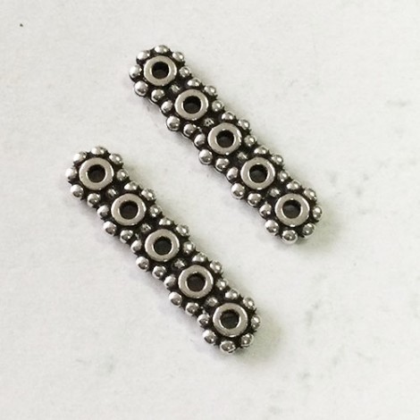 25mm TierraCast 5-Hole Heishi Spacer Bars - Antique Fine Silver Plated - Pack of 2 25mm TierraCast 5-Hole Heishi Spacer Bars - Antique Fine Silver Plated - Pack of 2