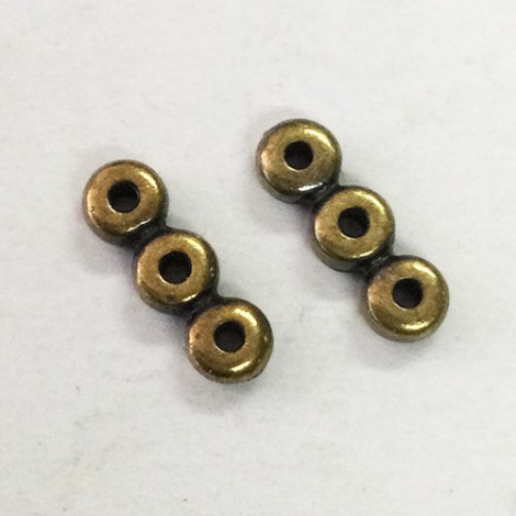 11.5mm TierraCast 3-Hole Plain Spacer Link Bars - Brass Oxide - Pack of 5