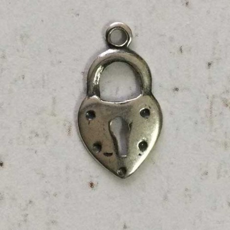 8mm Sterling Silver Plated Heart Lock Charm Drop