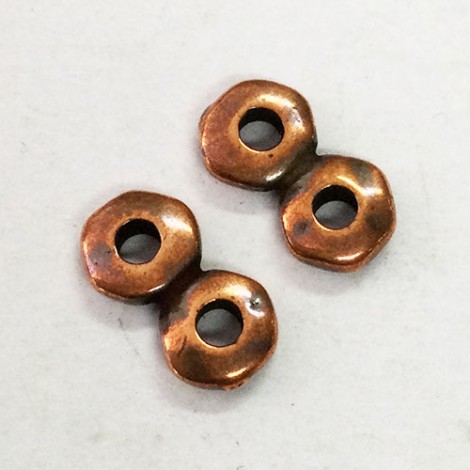 13mm TierraCast Nugget Large 2.25mm 2-Hole Link Bars - Antique Copper Plated - Pack of 4