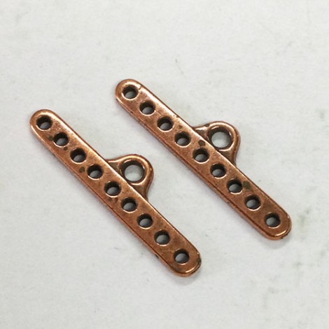 28x7.7mm TierraCast 9-Hole Connector End Bars - Antique Copper - Pack of 2
