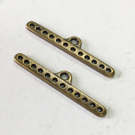 36.9x7.7mm TierraCast 12-Hole End Bars - Brass Oxide - Pack of 2