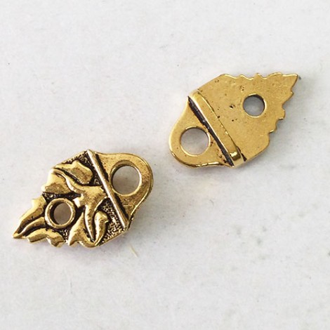 11x19mm TierraCast Leaf Leather Strap Tip Links - Antique 22K Gold Plated - Pack of 2 11x19mm TierraCast Leaf Leather Strap Tip Links - Antique 22K Gold Plated - Pack of 2