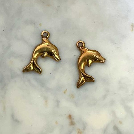 7mm Tiny Dolphin Raw Brass Charm - Right - Pack of 10