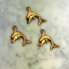 7mm Tiny Dolphin Raw Brass Charm - Left - Pack of 10