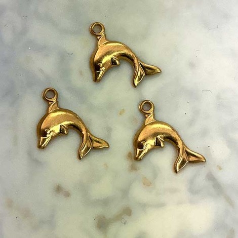 7mm Tiny Dolphin Raw Brass Charm - Left - Pack of 10 7mm Tiny Dolphin Raw Brass Charm - Left - Pack of 10