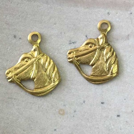 13mm Horse Head Raw Brass Charm - Pack of 5