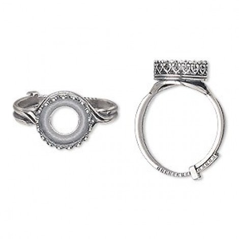 10mm ID Round Bezel Adjustable Ring - Antique Silver