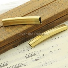 30x5mm Raw Brass Rectangle Tube Beads - Pack of 4