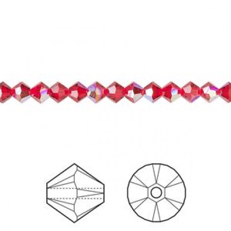 4mm Swarovski 5328 Faceted Bicones - Light Siam AB - Pack of 10