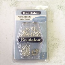 Beadalon Findings Variety Pack - 112pc Set - Jumprings, Clasps, Connector Tags - Silver Plated