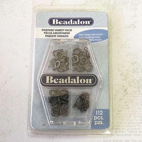 Beadalon Findings Variety Pack - 112pc Set - Jumprings, Clasps, Connector Tags - Hematite Colour Plated Beadalon Findings Variety Pack - 112pc Set - Jumprings, Clasps, Connector Tags - Hematite Colour Plated