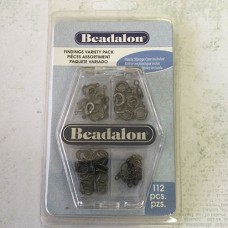 Beadalon Findings Variety Pack - 112pc Set - Jumprings, Clasps, Connector Tags - Antique Silver