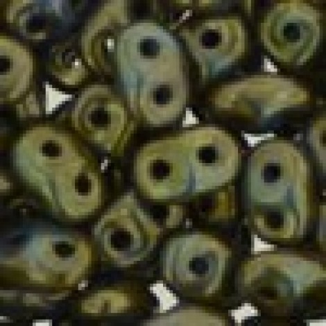5x2mm SuperDuo Czech 2-Hole Beads - Blue Turquoise-Bronze Picasso - 22.5gm