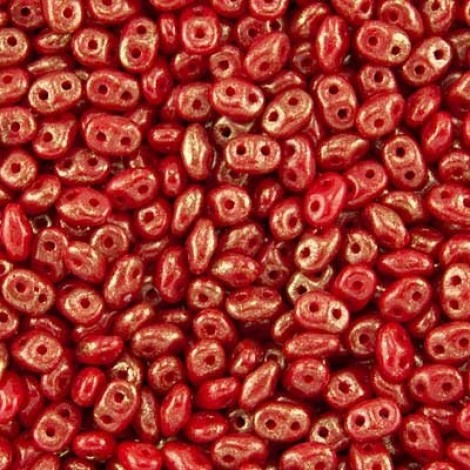 5x2mm SuperDuo Czech Beads -Gold Marbled Opaque Red - 24gm