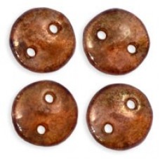 6mm CzechMates 2-Hole Lentils - Milky Pink Bronze Picasso - Pack of 50