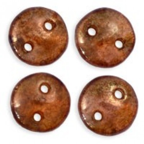 6mm CzechMates 2-Hole Lentils - Milky Pink Bronze Picasso - Pack of 50 6mm CzechMates 2-Hole Lentils - Milky Pink Bronze Picasso - Pack of 50