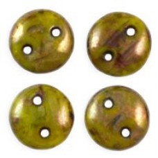 6mm CzechMates 2-Hole Lentils - Chartreuse Bronze Picasso - Pack of 50