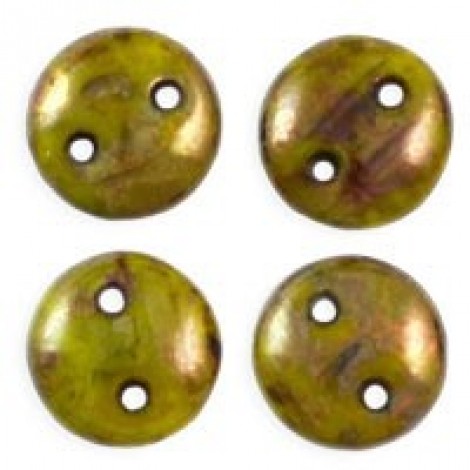6mm CzechMates 2-Hole Lentils - Chartreuse Bronze Picasso - Pack of 50