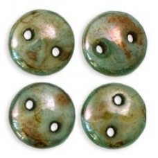 6mm CzechMates 2-Hole Lentils - Opque Green Luster - Pack of 50