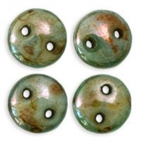 6mm CzechMates 2-Hole Lentils - Opque Green Luster - Pack of 50 6mm CzechMates 2-Hole Lentils - Opque Green Luster - Pack of 50