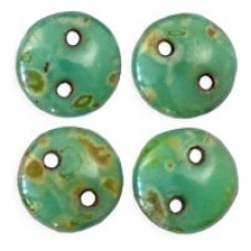 6mm CzechMates 2-Hole Lentils - Opaque Turquoise Picasso - Pack of 50