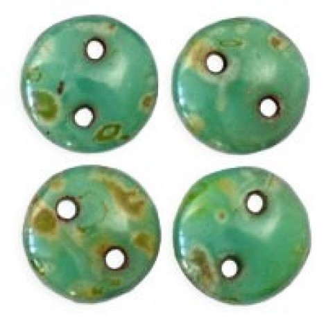 6mm CzechMates 2-Hole Lentils - Opaque Turquoise Picasso - Pack of 50 6mm CzechMates 2-Hole Lentils - Opaque Turquoise Picasso - Pack of 50
