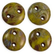 6mm CzechMates 2-Hole Lentils - Chartreuse Picasso - Pack of 50