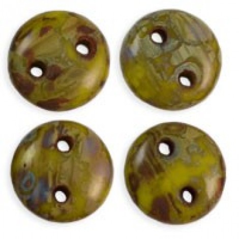 6mm CzechMates 2-Hole Lentils - Chartreuse Picasso - Pack of 50