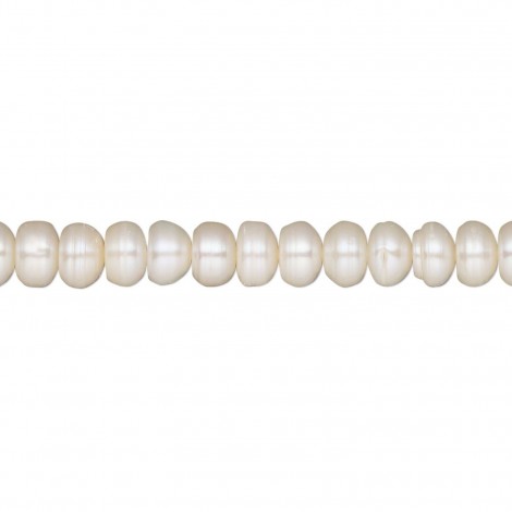 5x7mm White Cultured Button Pearls - 14" Strand (35cm)