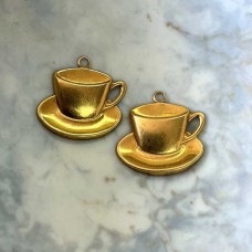 20x15mm Tea Cup Raw Pressed Brass Charm - Pack of 4