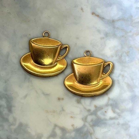 20x15mm Tea Cup Raw Pressed Brass Charm - Pack of 4