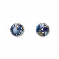 10mm Japanese Tensha Beads - Blue w-Blue Rose - pair
