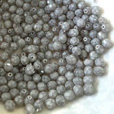 4mm Czech Firepolish Beads - Crystal Opal Grey - Pack of 50