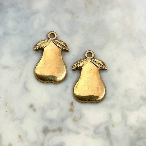 14mm Pear Raw Brass Charm - Pack of 2 